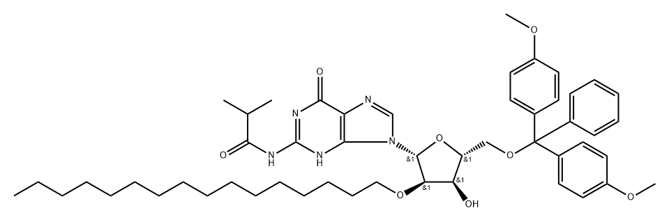 N2-iBu-5’-O-DMTr-2’-O-hexadecanyl guanosine Struktur