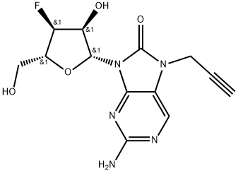 8H-Purin-8-one, 2-amino-9-(3-deoxy-3-fluoro-β-D-ribofuranosyl)-7,9-dihydro-7-(2-propyn-1-yl)- Struktur