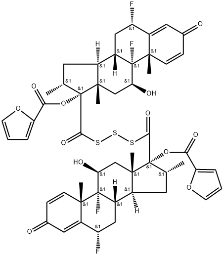 Androsta-1,4-dien-3-one, 17,17'-(trithiodicarbonyl)bis[6,9-difluoro-17-[(2-furanylcarbonyl)oxy]-11-hydroxy-16-methyl-, (6α,11β,16α,17α)-(6'α,11'β,16'α,17'α)- Struktur