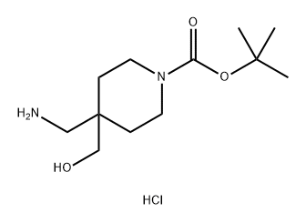 1-Piperidinecarboxylic acid, 4-(aminomethyl)-4-(hydroxymethyl)-, 1,1-dimethylethyl ester, hydrochloride (1:1) Struktur