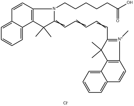 1H-Benz[e]indolium, 2-[5-[3-(5-carboxypentyl)-1,3-dihydro-1,1-dimethyl-2H-benz[e]indol-2-ylidene]-1,3-pentadien-1-yl]-1,1,3-trimethyl-, chloride (1:1) Struktur