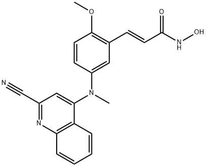 2-Propenamide, 3-[5-[(2-cyano-4-quinolinyl)methylamino]-2-methoxyphenyl]-N-hydroxy-, (2E)- Struktur