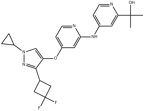 2-Pyridinemethanol, 4-[[4-[[1-cyclopropyl-3-(3,3-difluorocyclobutyl)-1H-pyrazol-4-yl]oxy]-2-pyridinyl]amino]-α,α-dimethyl- Struktur