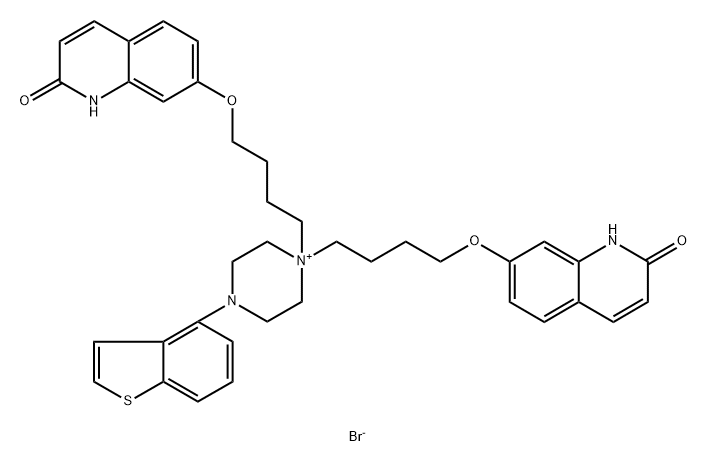 Piperazinium, 4-benzo[b]thien-4-yl-1,1-bis[4-[(1,2-dihydro-2-oxo-7-quinolinyl)oxy]butyl]-, bromide (1:1) Struktur