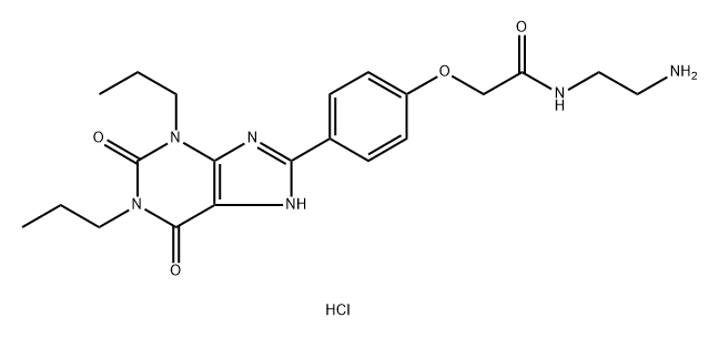 Acetamide, N-(2-aminoethyl)-2-[4-(2,3,6,9-tetrahydro-2,6-dioxo-1,3-dipropyl-1H-purin-8-yl)phenoxy]-, hydrochloride (1:3) Struktur