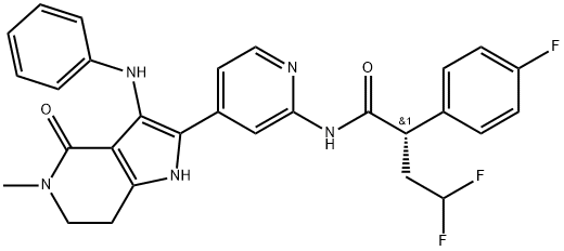 Benzeneacetamide, α-(2,2-difluoroethyl)-4-fluoro-N-[4-[4,5,6,7-tetrahydro-5-methyl-4-oxo-3-(phenylamino)-1H-pyrrolo[3,2-c]pyridin-2-yl]-2-pyridinyl]-, (αS)- Struktur