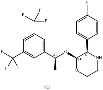 Morpholine, 2-[(1S)-1-[3,5-bis(trifluoromethyl)phenyl]ethoxy]-3-(4-fluorophenyl)-, hydrochloride (1:1), (2S,3R)- Struktur