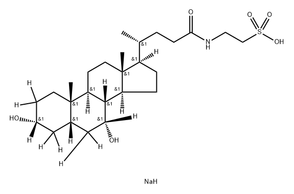 Ethanesulfonic acid, 2-[[(3α,5β,7α)-3,7-dihydroxy-24-oxocholan-24-yl-2,2,3,4,4,6,6,7,8-d9]amino]-, sodium salt (1:1) Struktur