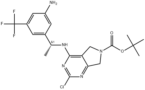 1,1-Dimethylethyl 4-[[(1R)-1-[3-amino-5-(trifluoromethyl)phenyl]ethyl]amino]-2-chloro-5,7-dihydro-6H-pyrrolo[3,4-d]pyrimidine-6-carboxylate Struktur