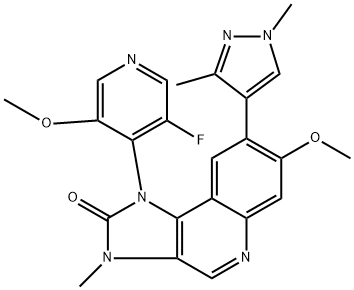 2H-Imidazo[4,5-c]quinolin-2-one, 8-(1,3-dimethyl-1H-pyrazol-4-yl)-1-(3-fluoro-5-methoxy-4-pyridinyl)-1,3-dihydro-7-methoxy-3-methyl-, (1S)- Struktur