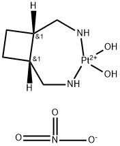 Platinum(2+), diaqua[rel-(1R,2S)-1,2-cyclobutanedimethanamine-κN1,κN2]-, (SP-4-3)-, nitrate (1:2) Struktur