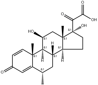 Pregna-1,4-dien-21-oic acid, 11,17-dihydroxy-6-methyl-3,20-dioxo-, (6α,11β)- (9CI) Struktur