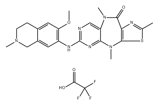 10H-Pyrimido[5,4-b]thiazolo[5,4-e][1,4]diazepin-10-one, 4,9-dihydro-2,4,9-trimethyl-6-[(1,2,3,4-tetrahydro-6-methoxy-2-methyl-7-isoquinolinyl)amino]-, 2,2,2-trifluoroacetate (1:1) Struktur