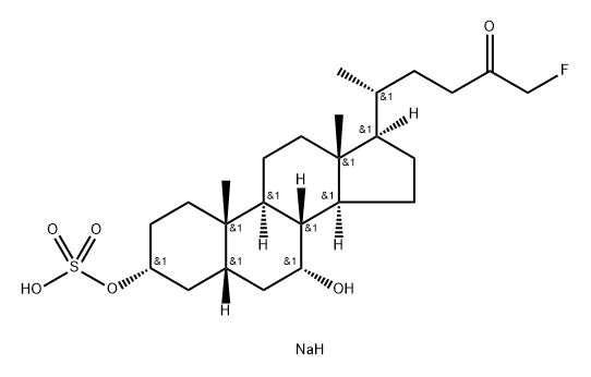 26,27-Dinorcholestan-24-one, 25-fluoro-7-hydroxy-3-(sulfooxy)-, sodium salt (1:1), (3α,5β,7α)- Struktur