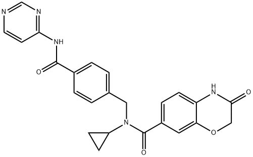 2H-1,4-Benzoxazine-7-carboxamide, N-cyclopropyl-3,4-dihydro-3-oxo-N-[[4-[(4-pyrimidinylamino)carbonyl]phenyl]methyl]- Struktur