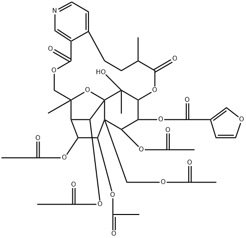 3-Furancarboxylic acid, (7S,10S,11S,12S,13R,14S,15R,16R,17R,22R,23R,24R)-14,15,22,23-tetrakis(acetyloxy)-13-[(acetyloxy)methyl]-5,7,8,10,11,13,14,15,16,17,18,20-dodecahydro-11-hydroxy-7,11,17-trimethyl-8,20-dioxo-12,17-epoxy-10,13-ethano-12,16-methano-6H,12H-[1,9]dioxacyclooctadecino[3,4-c]pyridin-24-yl ester Struktur