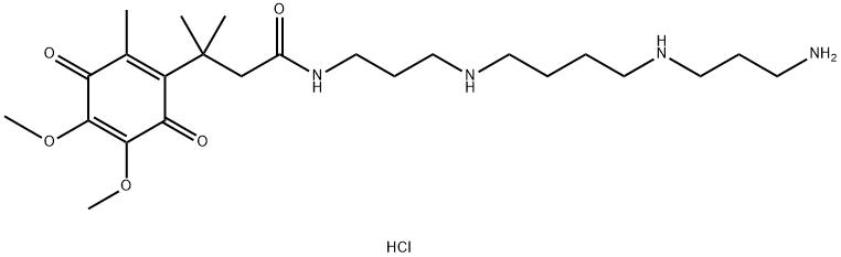 1,4-Cyclohexadiene-1-propanamide, N-[3-[[4-[(3-aminopropyl)amino]butyl]amino]propyl]-4,5-dimethoxy-β,β,2-trimethyl-3,6-dioxo-, hydrochloride (1:3) Struktur