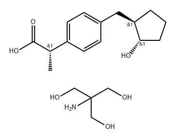 Benzeneacetic acid, 4-[[(1R,2S)-2-hydroxycyclopentyl]methyl]-α-methyl-, (αS)-, compd. with 2-amino-2-(hydroxymethyl)-1,3-propanediol (1:1) Struktur