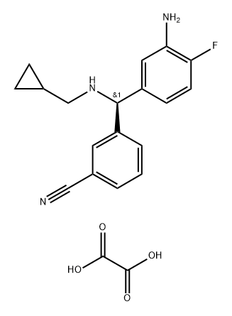 Benzonitrile, 3-[(R)-(3-amino-4-fluorophenyl)[(cyclopropylmethyl)amino]methyl]-, ethanedioate (1:1) Struktur