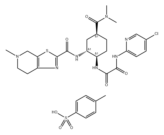 Ethanediamide, N1-(5-chloro-2-pyridinyl)-N2-[(1R,2R,4S)-4-[(dimethylamino)carbonyl]-2-[[(4,5,6,7-tetrahydro-5-methylthiazolo[5,4-c]pyridin-2-yl)carbonyl]amino]cyclohexyl]-, compd. with 4-methylbenzenesulfonate (1:1) Struktur