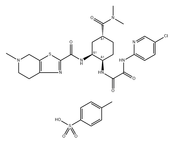 Ethanediamide, N1-(5-chloro-2-pyridinyl)-N2-[(1R,2S,4R)-4-[(dimethylamino)carbonyl]-2-[[(4,5,6,7-tetrahydro-5-methylthiazolo[5,4-c]pyridin-2-yl)carbonyl]amino]cyclohexyl]-, compd. with 4-methylbenzenesulfonate (1:1) Struktur