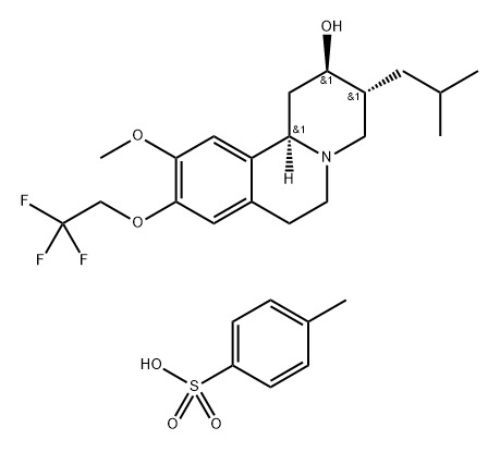 2H-Benzo[a]quinolizin-2-ol, 1,3,4,6,7,11b-hexahydro-10-methoxy-3-(2-methylpropyl)-9-(2,2,2-trifluoroethoxy)-, (2R,3R,11bR)-, compd. with 4-methylbenzenesulfonate (1:1) Struktur