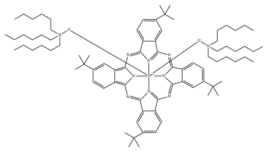 Silicon, [2,9,16,23-tetrakis(1,1-dimethylethyl)-29H,31H-phthalocyaninato(2-)-κN29,κN30,κN31,κN32]bis(1,1,1-trihexylsilanolato)-, (OC-6-12)- Struktur