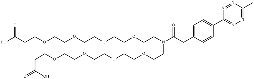 Methyltetrazine-amido-N-bis(PEG4-acid) Struktur