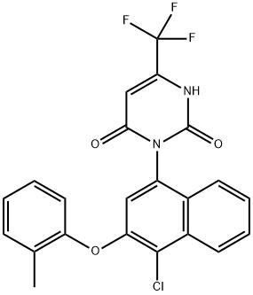 2,4(1H,3H)-Pyrimidinedione, 3-[4-chloro-3-(2-methylphenoxy)-1-naphthalenyl]-6-(trifluoromethyl)- Struktur