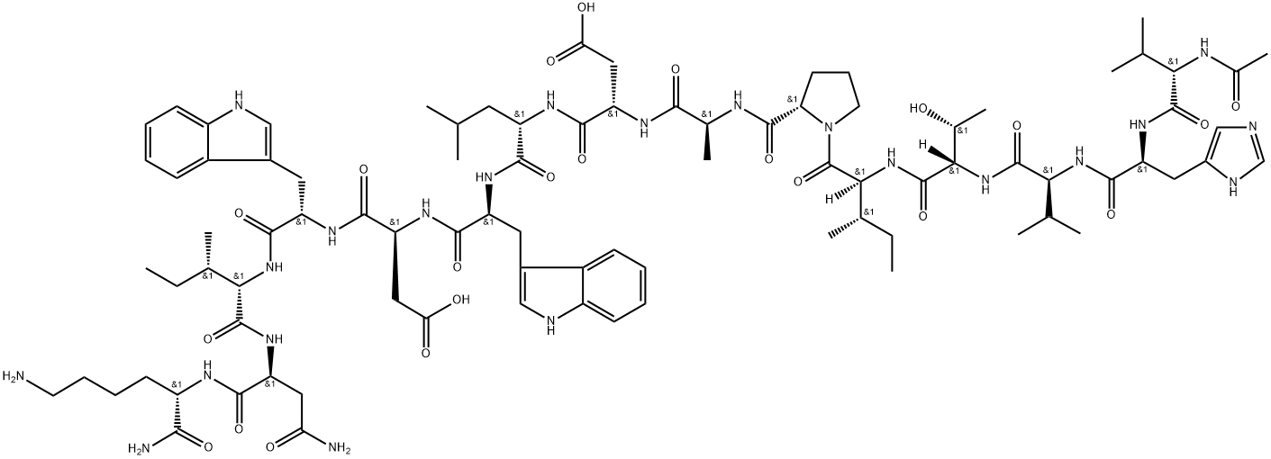 L-Lysinamide, N-acetyl-L-valyl-L-histidyl-L-valyl-L-threonyl-L-isoleucyl-L-prolyl-L-alanyl-L-α-aspartyl-L-leucyl-L-tryptophyl-L-α-aspartyl-L-tryptophyl-L-isoleucyl-L-asparaginyl- Structure