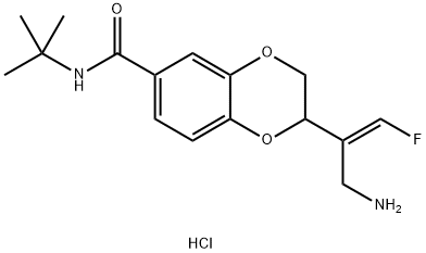 1,4-Benzodioxin-6-carboxamide, 2-[(1E)-1-(aminomethyl)-2-fluoroethenyl]-N-(1,1-dimethylethyl)-2,3-dihydro-, hydrochloride (1:1) Struktur