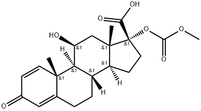 Androsta-1,4-diene-17-carboxylic acid, 11-hydroxy-17-[(methoxycarbonyl)oxy]-3-oxo-, (11β,17α)- (9CI) Struktur