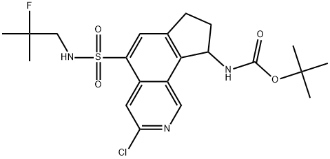 tert-butyl(3-chloro-5-(N-(2-fluoro-2-methylpropyl)sulfamoyl)-8,9-dihydro-7H-cyclopenta[h]isoquinolin-9-yl)carbamate Struktur