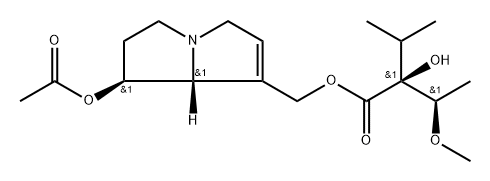 (2S)-2-Hydroxy-2-[(1R)-1-methoxyethyl]-3-methylbutanoic acid [(1S)-2,3,5,7aβ-tetrahydro-1β-acetoxy-1H-pyrrolizin-7-yl]methyl ester Struktur