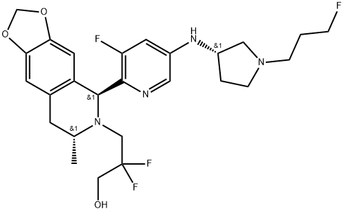 1,3-Dioxolo[4,5-g]isoquinoline-6(5H)-propanol, β,β-difluoro-5-[3-fluoro-5-[[(3S)-1-(3-fluoropropyl)-3-pyrrolidinyl]amino]-2-pyridinyl]-7,8-dihydro-7-methyl-, (5S,7R)- Struktur