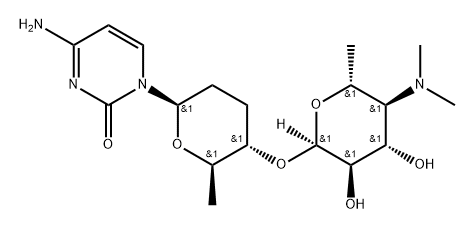 4-Amino-1-[2,3,6-trideoxy-4-O-[4,6-dideoxy-4-dimethylamino-α-D-glucopyranosyl]-β-D-erythro-hexopyranosyl]pyrimidin-2(1H)-one Struktur