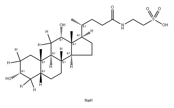 Ethanesulfonic acid, 2-[[(3α,5β,12α)-3,12-dihydroxy-24-oxocholan-24-yl-2,2,4,4,11,11-d6]amino]-, sodium salt (1:1) Struktur