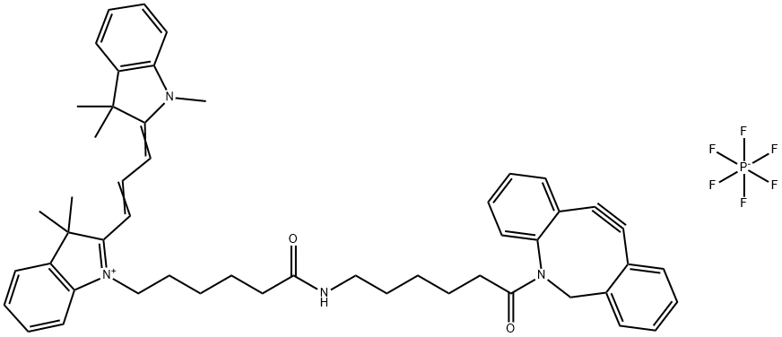 3H-Indolium, 1-[6-[[6-(11,12-didehydrodibenz[b,f]azocin-5(6H)-yl)-6-oxohexyl]amino]-6-oxohexyl]-2-[3-(1,3-dihydro-1,3,3-trimethyl-2H-indol-2-ylidene)-1-propen-1-yl]-3,3-dimethyl-, hexafluorophosphate(1-) (1:1) Struktur