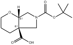 Pyrano[2,3-c]pyrrole-4a,6(2H,5H)-dicarboxylic acid, tetrahydro-, 6-(1,1-dimethylethyl) ester, (4aR,7aS)-rel- Struktur