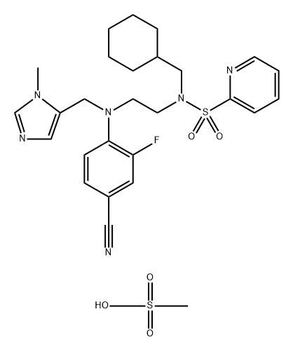 2-Pyridinesulfonamide, N-[2-[(4-cyano-2-fluorophenyl)[(1-methyl-1H-imidazol-5-yl)methyl]amino]ethyl]-N-(cyclohexylmethyl)-, compd. with methanesulfonate (1:1) Struktur