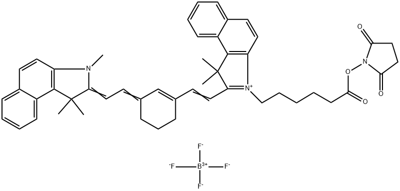 1H-Benz[e]indolium, 2-[2-[3-[2-(1,3-dihydro-1,1,3-trimethyl-2H-benz[e]indol-2-ylidene)ethylidene]-1-cyclohexen-1-yl]ethenyl]-3-[6-[(2,5-dioxo-1-pyrrolidinyl)oxy]-6-oxohexyl]-1,1-dimethyl-, tetrafluoroborate(1-) (1:1) Struktur