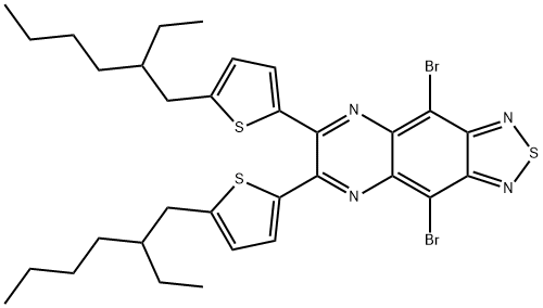 1,?2,?5]?Thiadiazolo[3,?4-?g]?quinoxaline, 4,?9-?dibromo-?6,?7-?bis[5-?(2-?ethylhexyl)?-?2-?thienyl]?-|4,9-二溴-6,7-雙(5-異辛基噻吩-2-基)-[1,2,5]噻二唑[3,4-G]喹喔啉