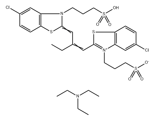 Benzothiazolium, 5-chloro-2-[2-[[5-chloro-3-(3-sulfopropyl)-2(3H)-benzothiazolylidene]methyl]-1-butenyl]-3- (3-sulfopropyl)-, inner salt, compd. with N,N-diethylethanamine Struktur