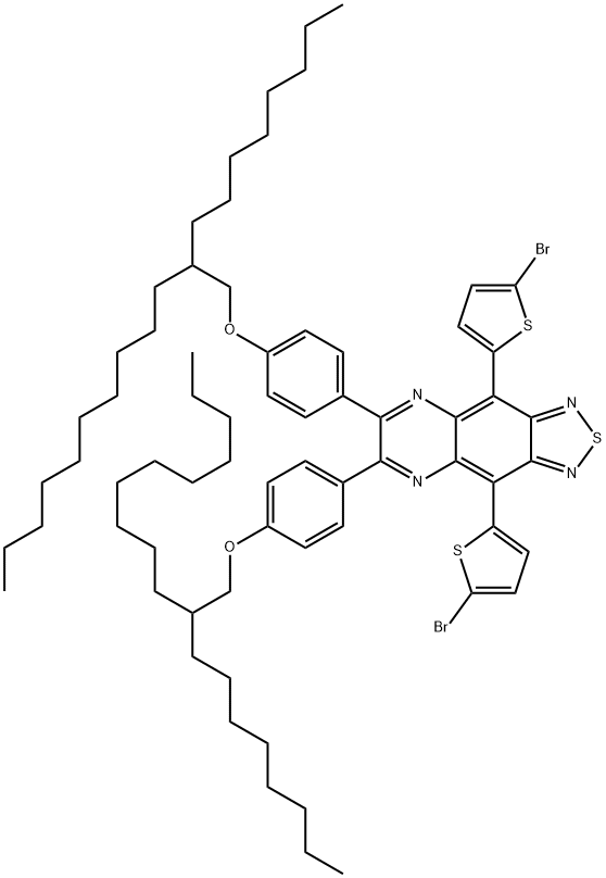 1,?2,?5]?Thiadiazolo[3,?4-?g]?quinoxaline, 4,?9-?bis(5-?bromo-?2-?thienyl)?-?6,?7-?bis[4-?[(2-?octyldodecyl)?oxy]?phenyl]?- Struktur