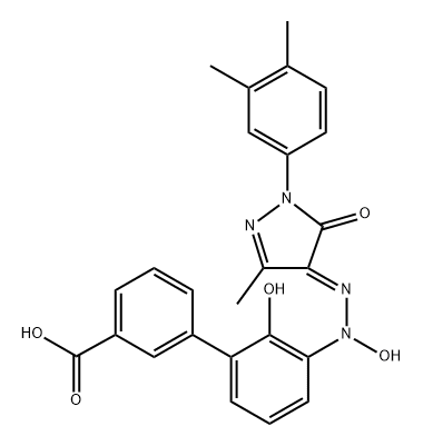 [1,1'-Biphenyl]-3-carboxylic acid, 3'-[[[1-(3,4-dimethylphenyl)-1,5-dihydro-3-methyl-5-oxo-4H-pyrazol-4-ylidene]amino]hydroxyamino]-2'-hydroxy- Struktur