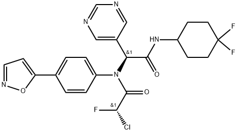 5-Pyrimidineacetamide, α-[[(2S)-2-chloro-2-fluoroacetyl][4-(5-isoxazolyl)phenyl]amino]-N-(4,4-difluorocyclohexyl)-, (αS)- Struktur