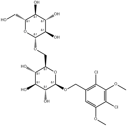 (2,4-dichloro-3,5-dimethoxyphenyl)methyl 6-O-β-D-glucopyranosyl-β-D-glucopyranoside Struktur