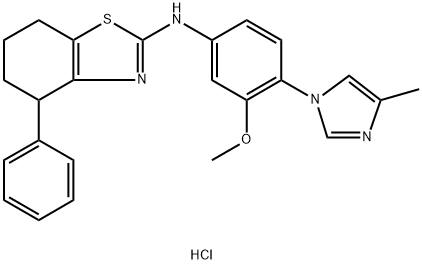 2-Benzothiazolamine, 4,5,6,7-tetrahydro-N-[3-methoxy-4-(4-methyl-1H-imidazol-1-yl)phenyl]-4-phenyl-, hydrochloride (1:1) Struktur