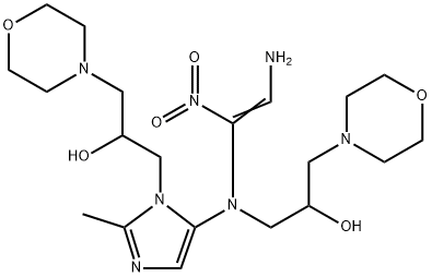 4-Morpholineethanol, α-[[5-[(2-amino-1-nitroethenyl)[2-hydroxy-3-(4-morpholinyl)propyl]amino]-2-methyl-1H-imidazol-1-yl]methyl]- Struktur