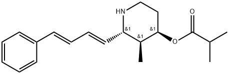 Propanoic acid, 2-methyl-, (2R,3R,4S)-3-methyl-2-[(1E,3E)-4-phenyl-1,3-butadien-1-yl]-4-piperidinyl ester, rel- Struktur